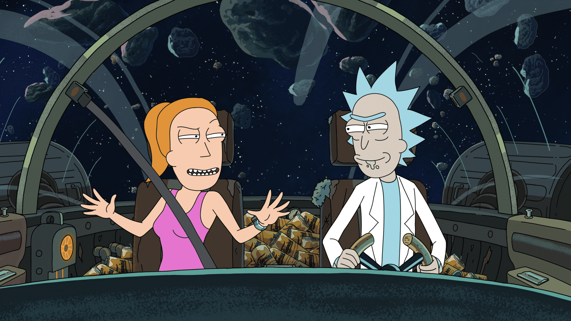 Spencer Grammer and Justin Roiland in Rick and Morty