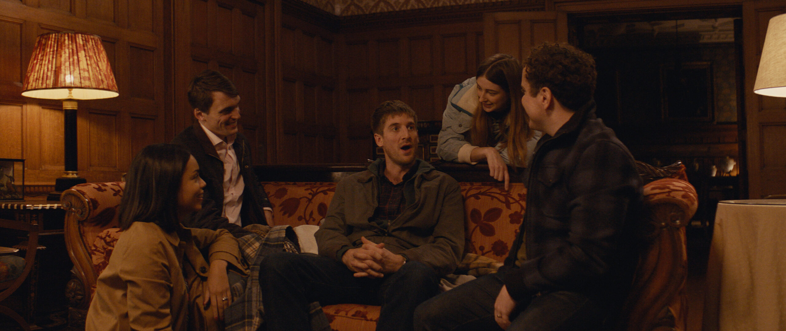 Georgina Campbell, Graham Dickson, Tom Stourton, Antonia Clarke, and Joshua McGuire in All My Friends Hate Me