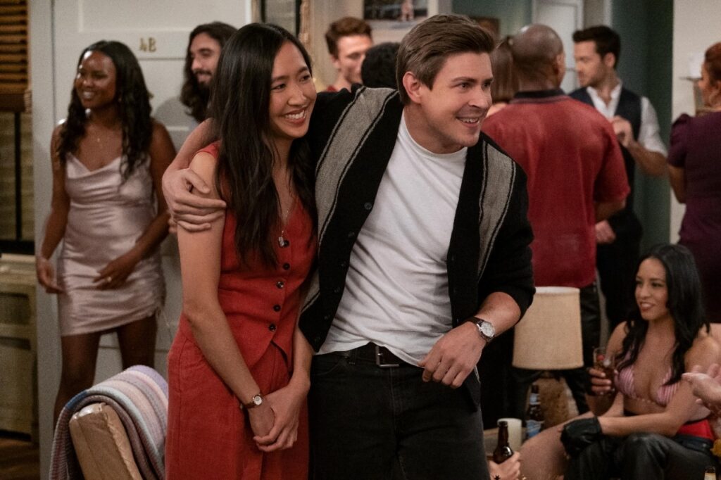 Tien Tran and Christopher Lowell in Hulu's How I Met Your Father Season 1 Episode 4