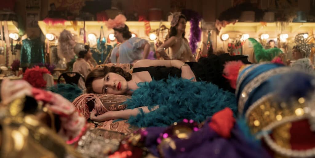 Rachel Brosnahan in Amy Sherman-Palladino's Prime Video period comedy-drama series, The Marvelous Mrs. Maisel Season 4 Episode 2