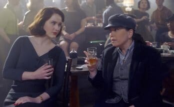 Rachel Brosnahan and Alex Borstein in Amy Sherman-Palladino's Prime Video period comedy drama series, The Marvelous Mrs. Maisel Season 4 Episode 3