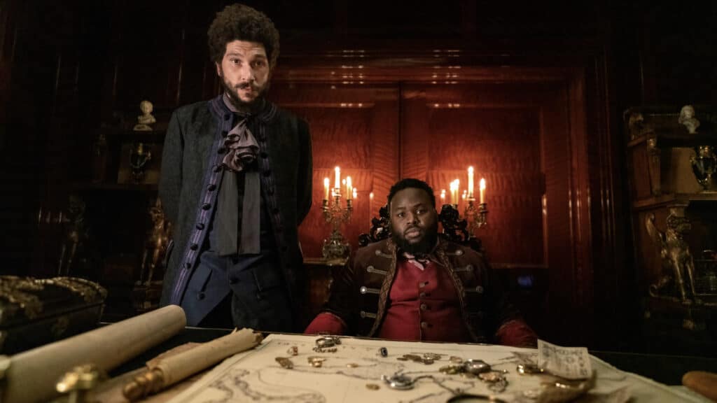 Joel Fry and Samson Kayo in David Jenkins's HBO Max period comedy adventure swashbuckler series, Our Flag Means Death, Season 1 Episode 5