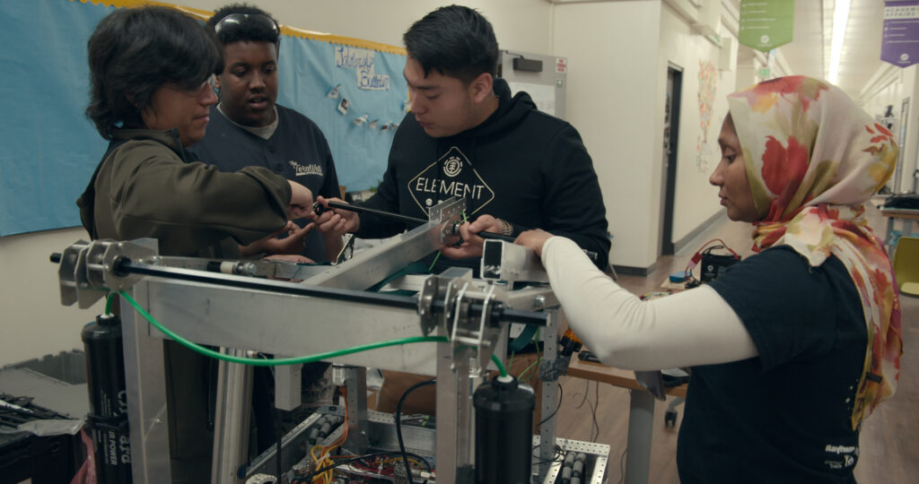 Students from Watts' David Starr Jordan High School in the Disney Plus and SXSW science documentary, More Than Robots, directed by Gillian Jacobs
