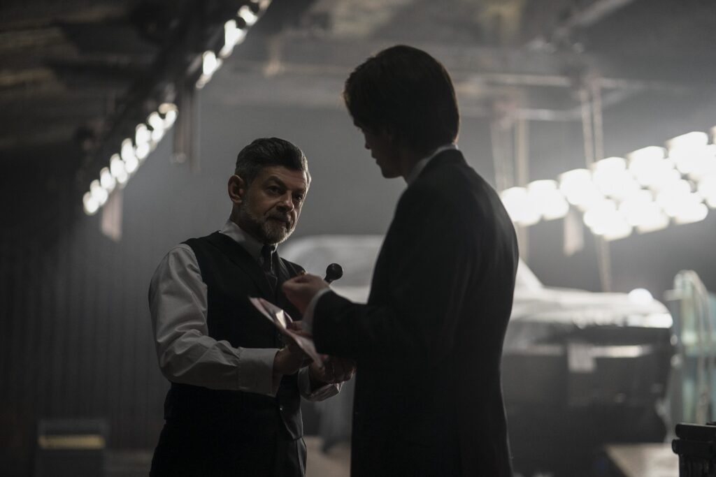 Andy Serkis and Robert Pattinson in Matt Reeves's action adaptation crime drama thriller mystery film, The Batman
