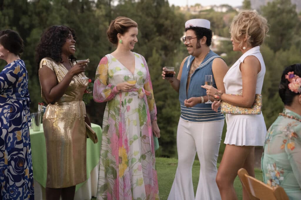 Idara Victor, Lennon Parham, Oscar Montoya, and Jessica Lowe in Ellen Rapoport's HBO Max comedy series Minx Season 1 Episode 2