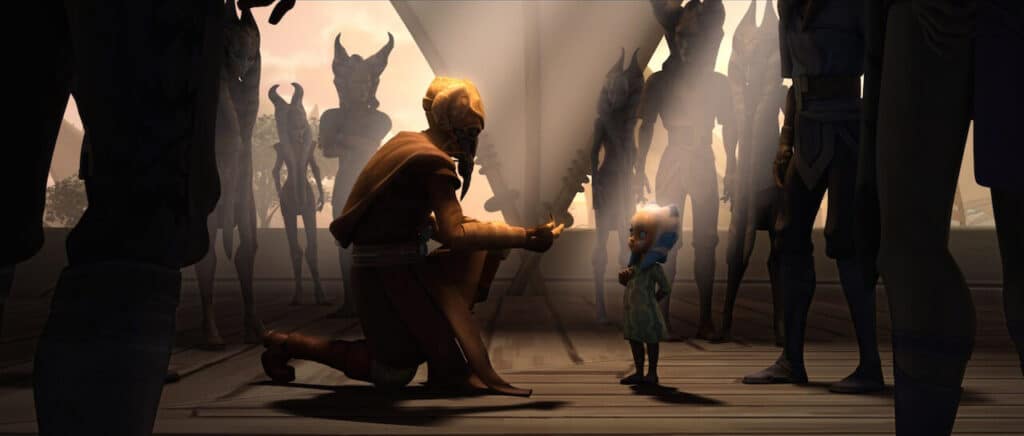 Plo-Koon and Baby Ahsoka in  STAR WARS: THE CLONE WARS, exclusively on Disney+.
