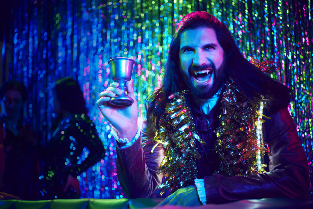 Kayvan Novak in a gallery image for Jemaine Clement's hit FX comedy-horror fantasy mockumentary series, What We Do in the Shadows Season 4