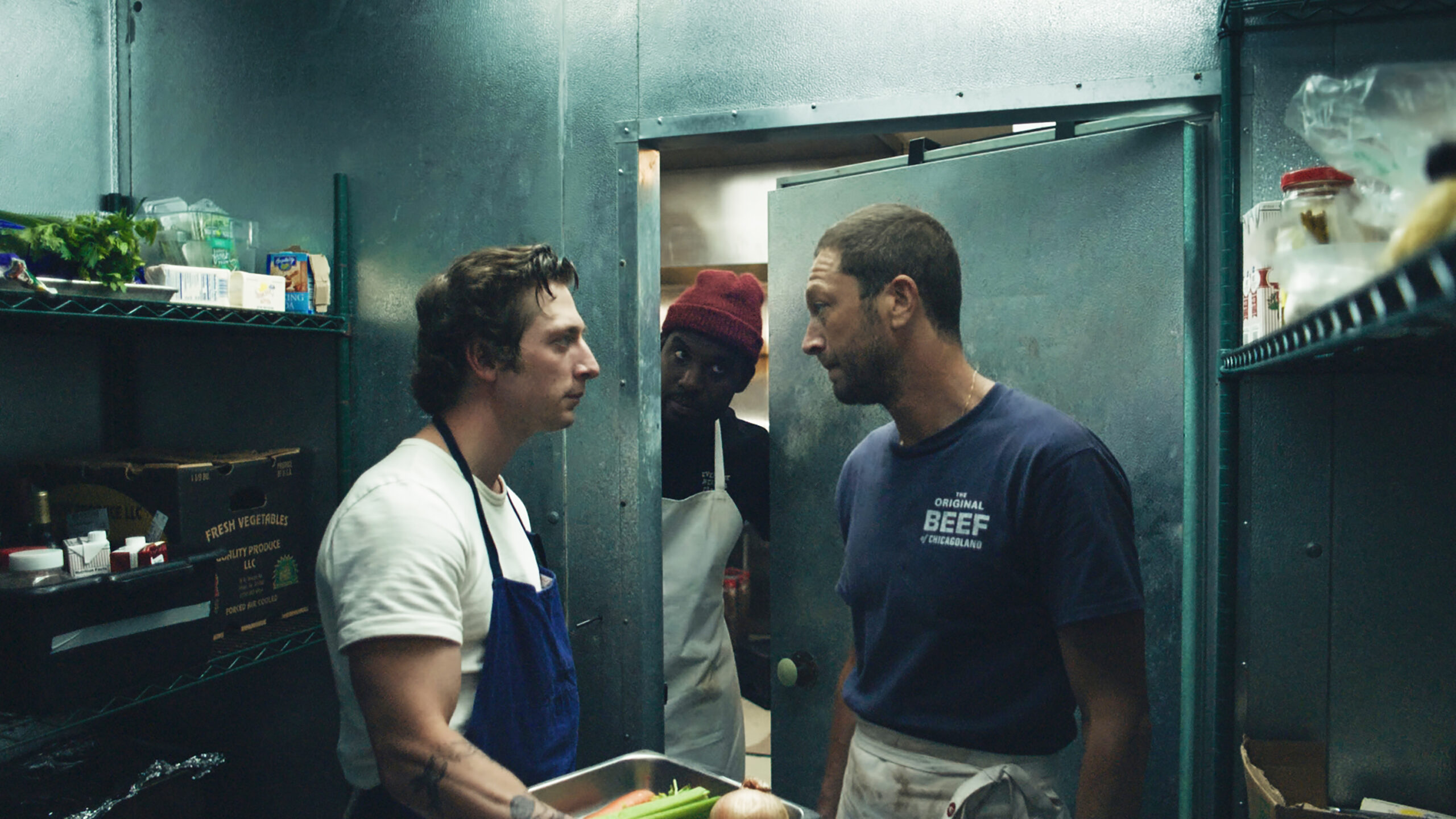 Jeremy Allen White, Lionel Boyce, and Ebon Moss-Bachrach in Christopher Storer’s comedy television series, The Bear, premiering at Tribeca 2022