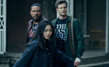 Komiko (Karen Fukuhara) guarding Mother's Milk (Laz Alonso) and Hughie (Jack Quaid)