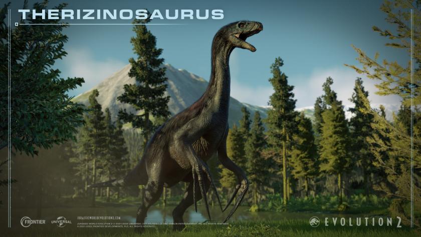 A still of a Therizinosaurus in Jurassic World Evolution 2