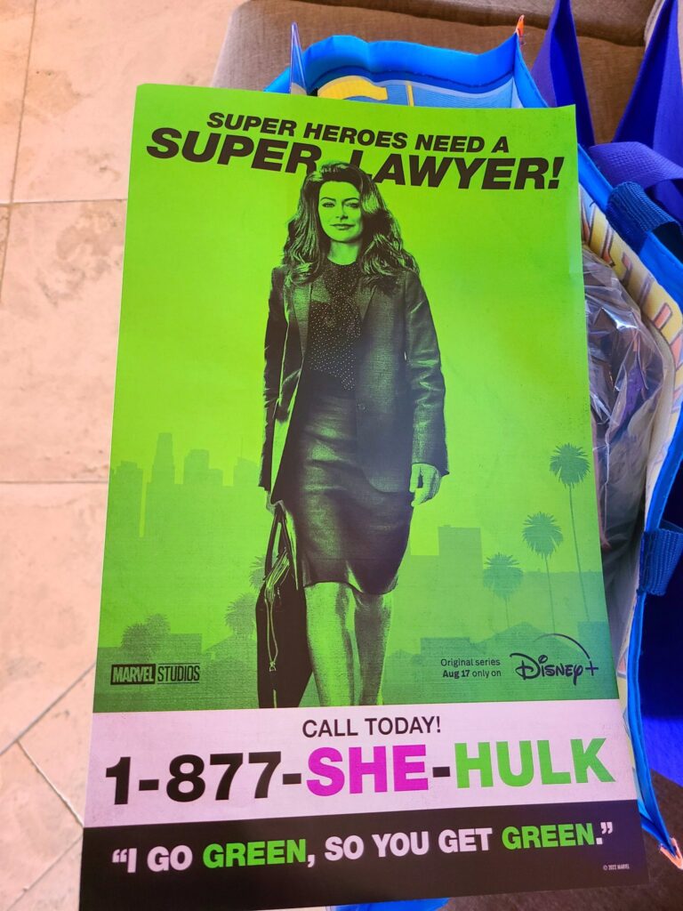 Super Heroes need a Super Lawyer, with Tatiana Maslany's Jessica Walters, also known as She-Hulk. The phone number is 1-877-SHE-HULK, part of the She-Hulk marketing. 