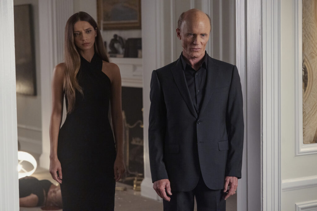 Angela Sarafyan and Ed Harris in Jonathan Nolan and Lisa Joy's hit HBO dystopian science-fiction drama series, Westworld Season 4 Episode 5