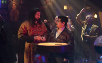 Kayvan Novak and Harvey Guillén in Jemaine Clement's hit FX comedy-horror fantasy mockumentary series, What We Do in the Shadows Season 4 Episode 3