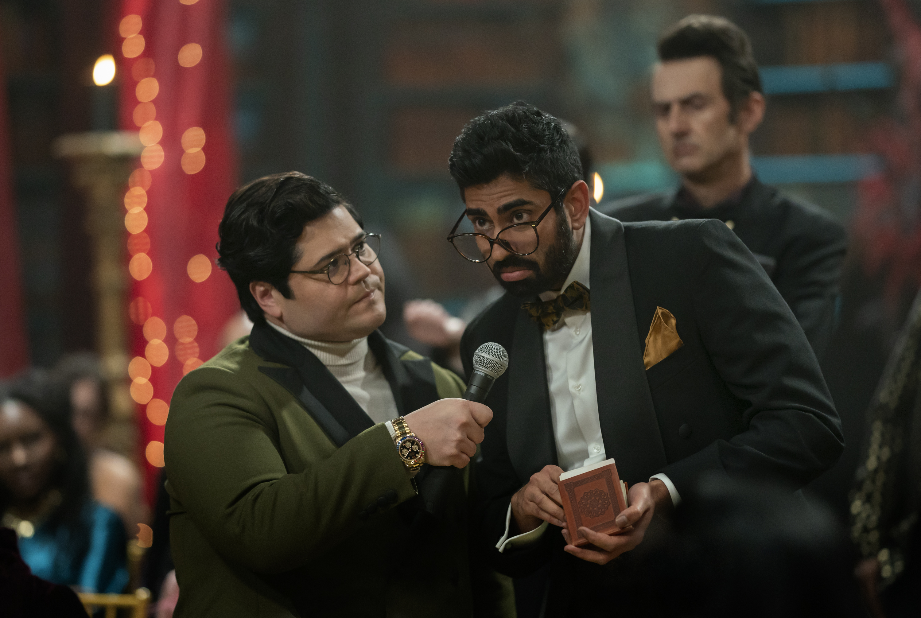 Harvey Guillén and Anoop Desai in Jemaine Clement's hit FX comedy-horror fantasy mockumentary series, What We Do in the Shadows Season 4 Episode 6