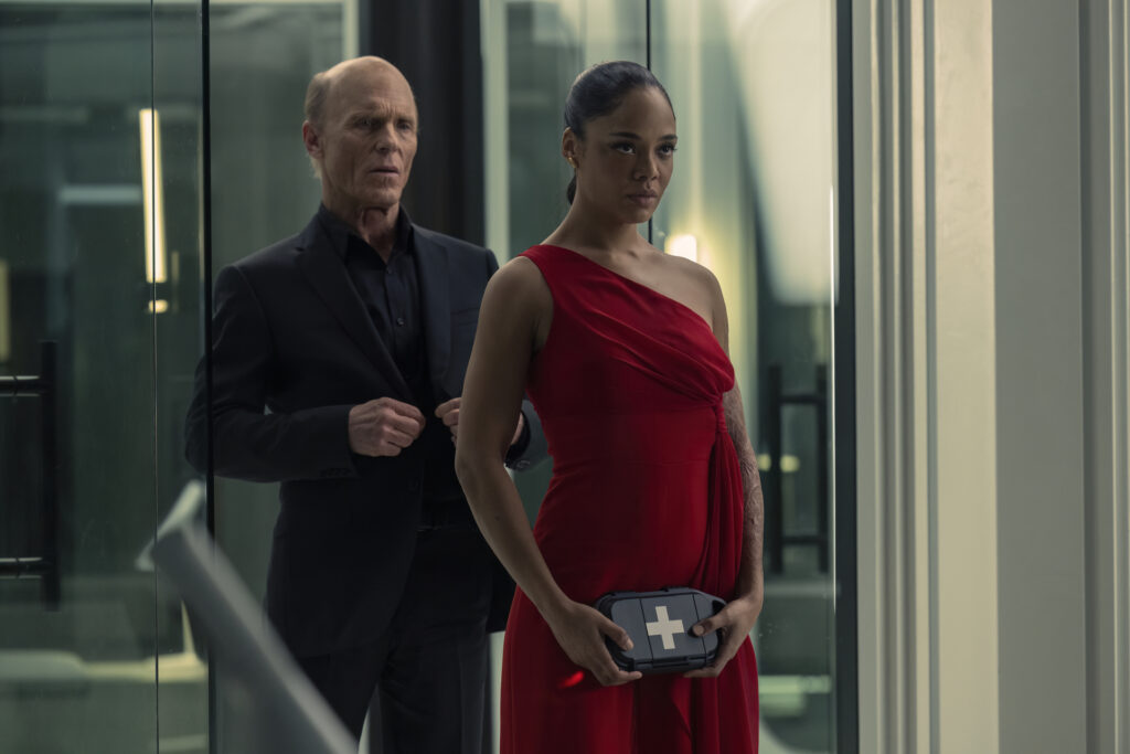 Ed Harris and Tessa Thompson in Jonathan Nolan and Lisa Joy's hit HBO dystopian science-fiction drama series, Westworld Season 4 Episode 7