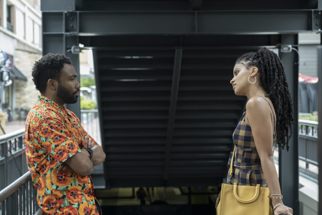 Donald Glover and Zazie Beetz in Donald Glover's FX surreal comedy-drama series, Atlanta, Season 4 Episode 1