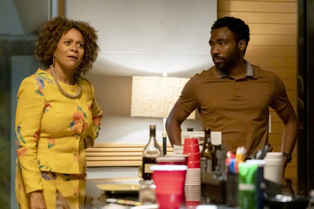 Michole Briana White and Donald Glover in Donald Glover's FX surreal comedy-drama series, Atlanta, Season 4 Episode 4