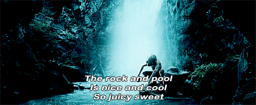 Smeagol singing by the rock pool in Lord of the Rings The Two Towers