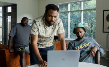 Brian Tyree Henry, Donald Glover, and LaKeith Stanfield in Donald Glover's FX surreal comedy-drama series, Atlanta, Season 4 Episode 6