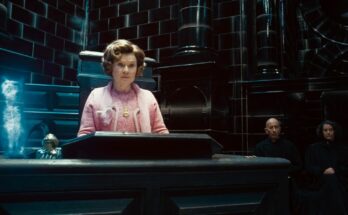 Dolores Umbridge at the Ministry of Magic, as seen in the Harry Potter films
