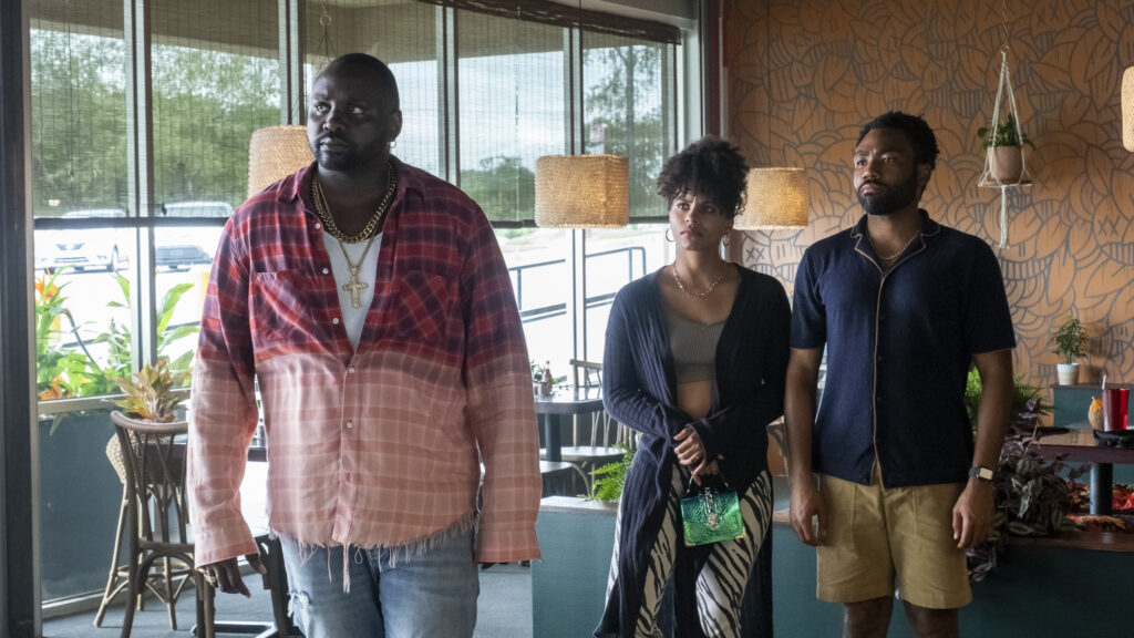 Brian Tyree Henry, Zazie Beetz, and Donald Glover in Donald Glover's FX surreal comedy-drama series, Atlanta, Season 4 Episode 10