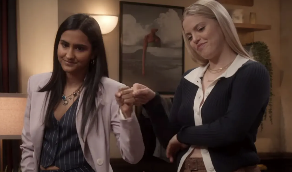 Amrit Kaur and Reneé Rapp in Mindy Kaling and Justin Noble's HBO Max streaming comedy-drama series, The Sex Lives of College Girls
