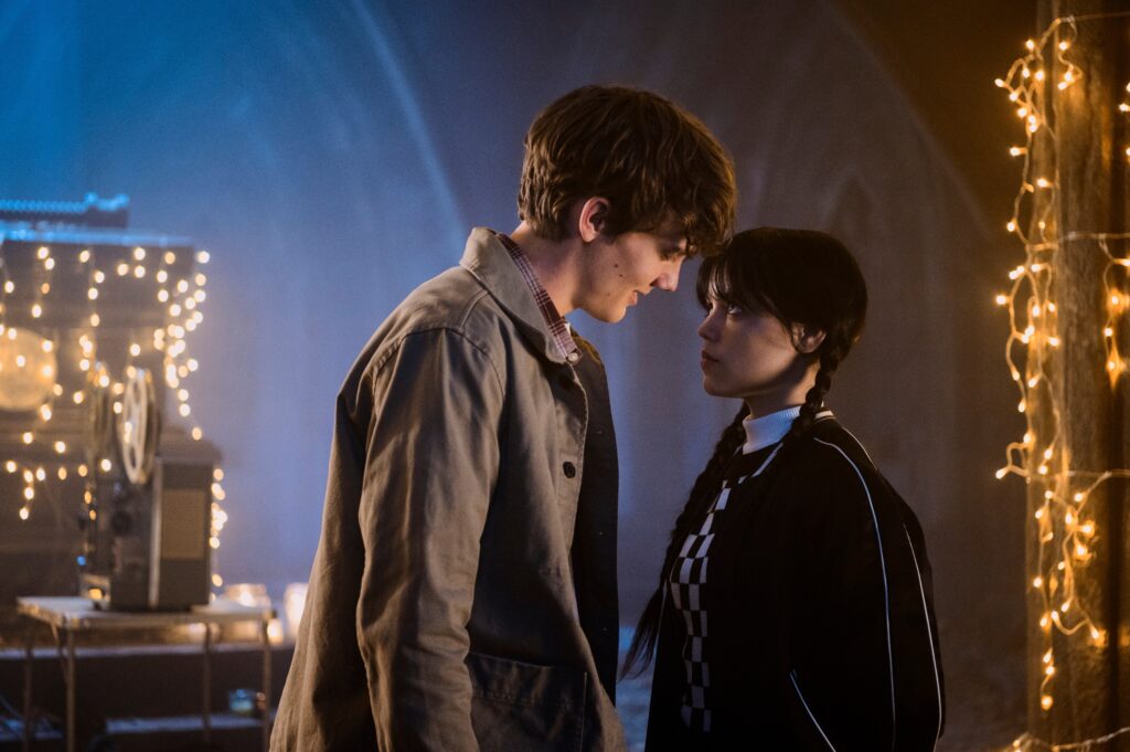 Hunter Doohan and Jenna Ortega in Alfred Gough and Miles Millar's Netflix crime comedy supernatural horror series, Wednesday, Season 1 Episode 7