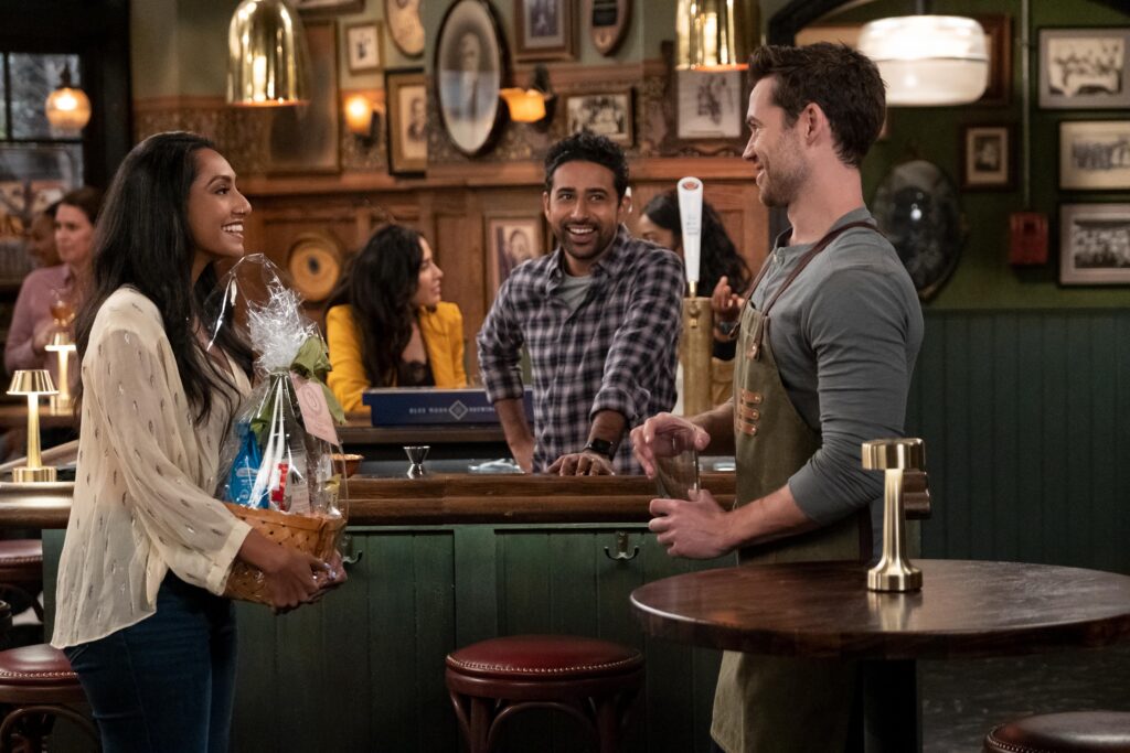 Shalini Bathina, Suraj Sharma, and Tom Ainsley in Isaac Aptaker and Elizabeth Berger's romantic comedy-drama sitcom series, How I Met Your Father Season 2 Episode 4