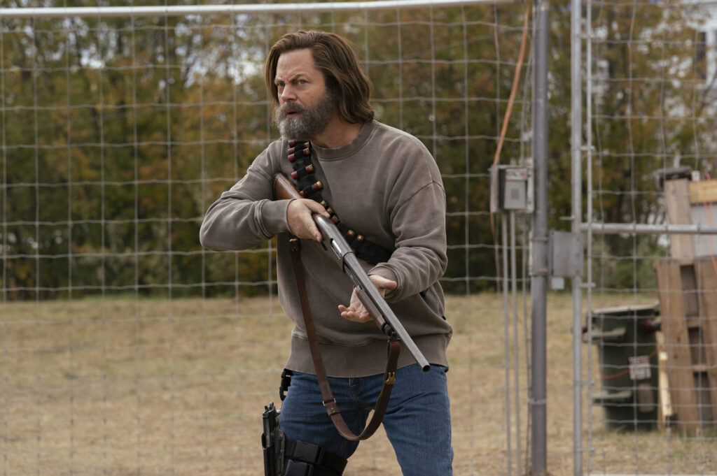 Nick Offerman in Craig Mazin and Neil Druckmann's post-apocalyptic horror science-fiction action adventure drama adaptation series, The Last of Us, Season 1 Episode 3