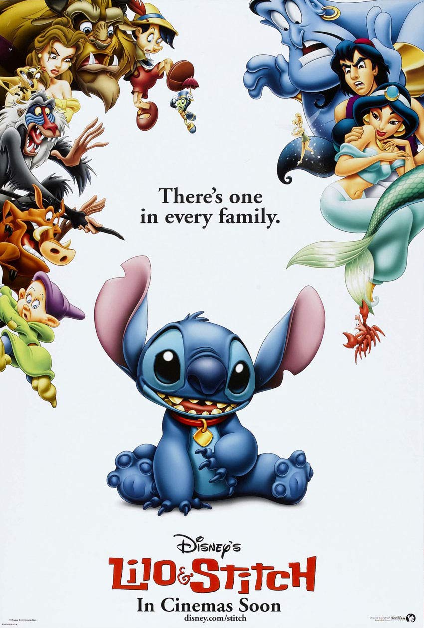 Stitch in the official poster for Chris Sanders and Dean DeBlois's animated science-fiction comedy-drama film, Lilo & Stitch