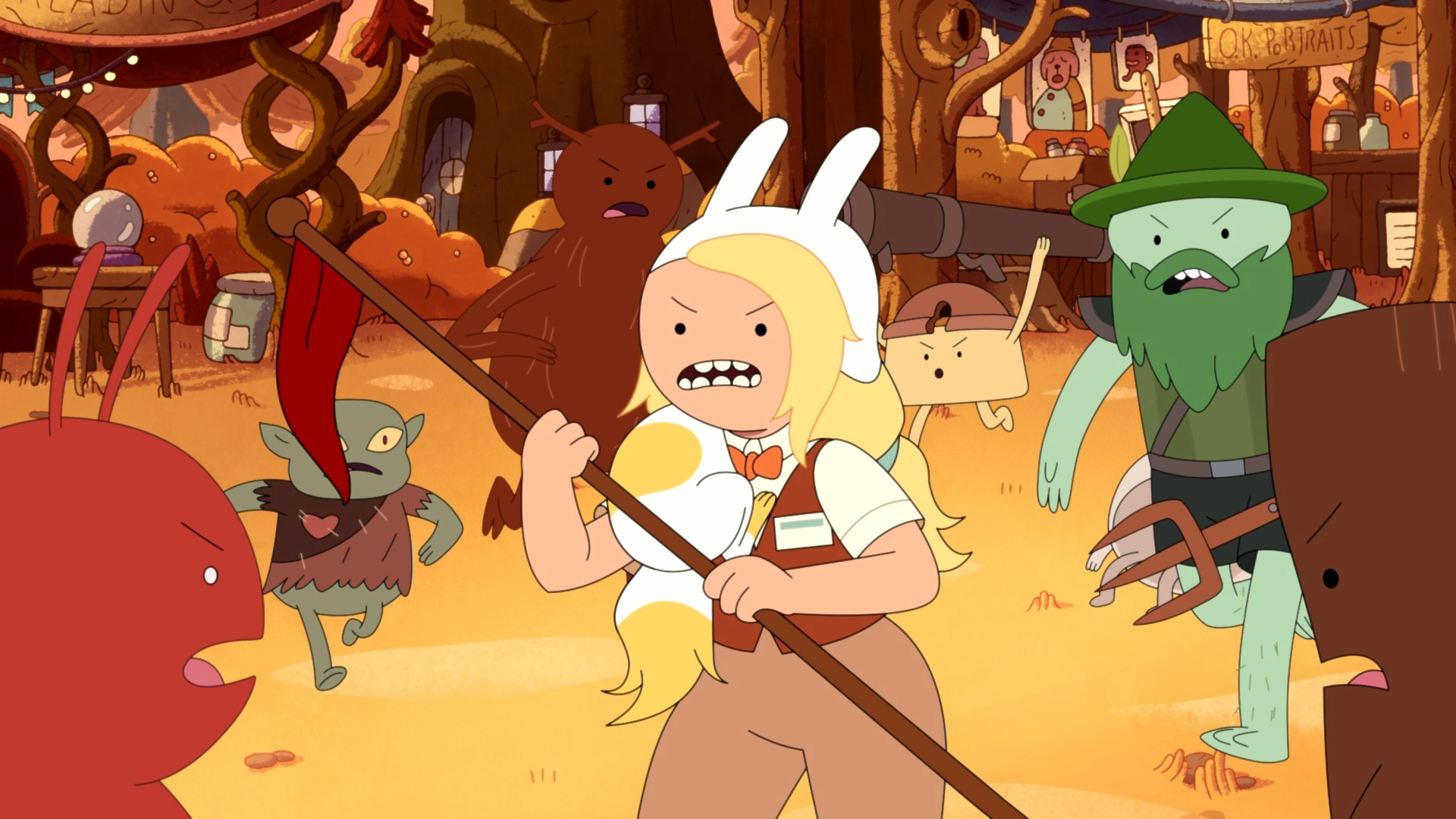Madeleine Martin as Fionna Campbell and Roz Ryan as Cake the Cat in Adam Muto's action-adventure sci-fi fantasy comedy animated series, Adventure Time Fionna and Cake Episode 3