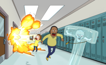 Harry Belden as Morty Smith, Brandon Johnson as Mr. Goldenfold, and Dan Harmon as Water-T in Dan Harmon's Rick and Morty Season 7 Episode 8