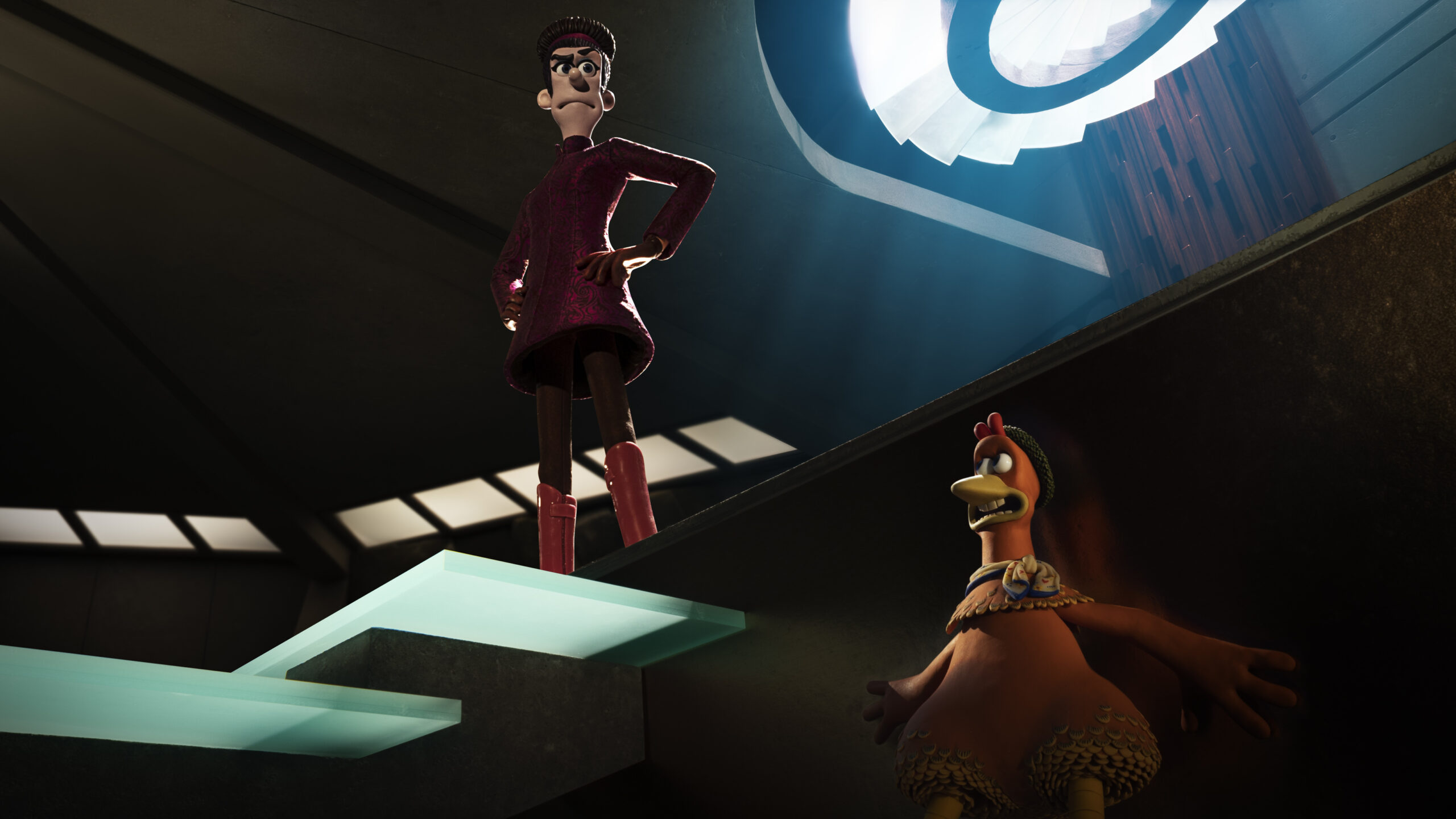 Miranda Richardson as Mrs Melisha Tweedy and Thandiwe Newton as Ginger in Netflix's animated adventure comedy film, Chicken Run Dawn of the Nugget