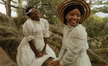 Phylicia Peal Mpasi and Halle Bailey as Young Celie and Young Nettie in The Color Purple