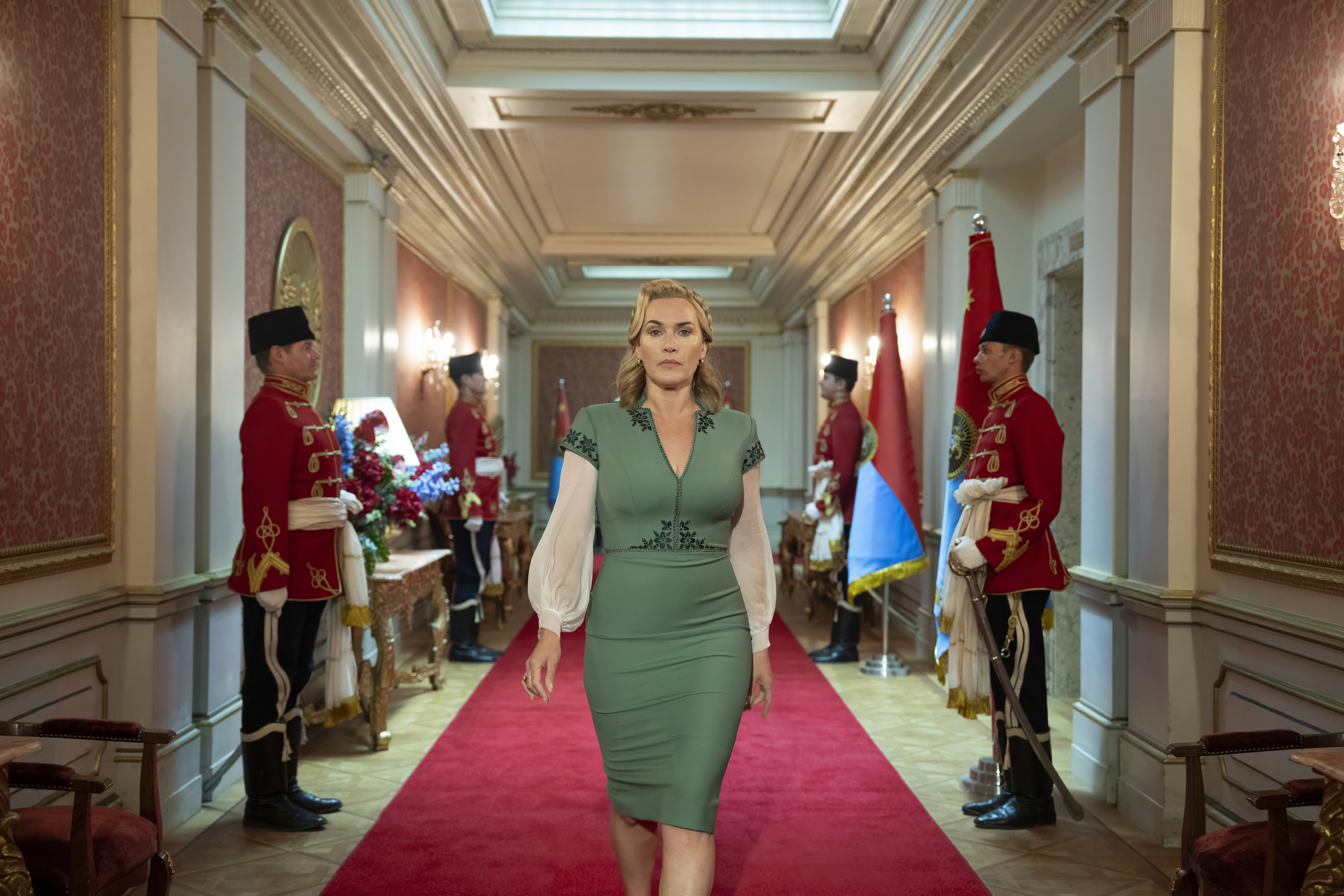Kate Winslet as Chancellor Elena Vernham in Will Tracy's HBO political drama satire limited series, The Regime