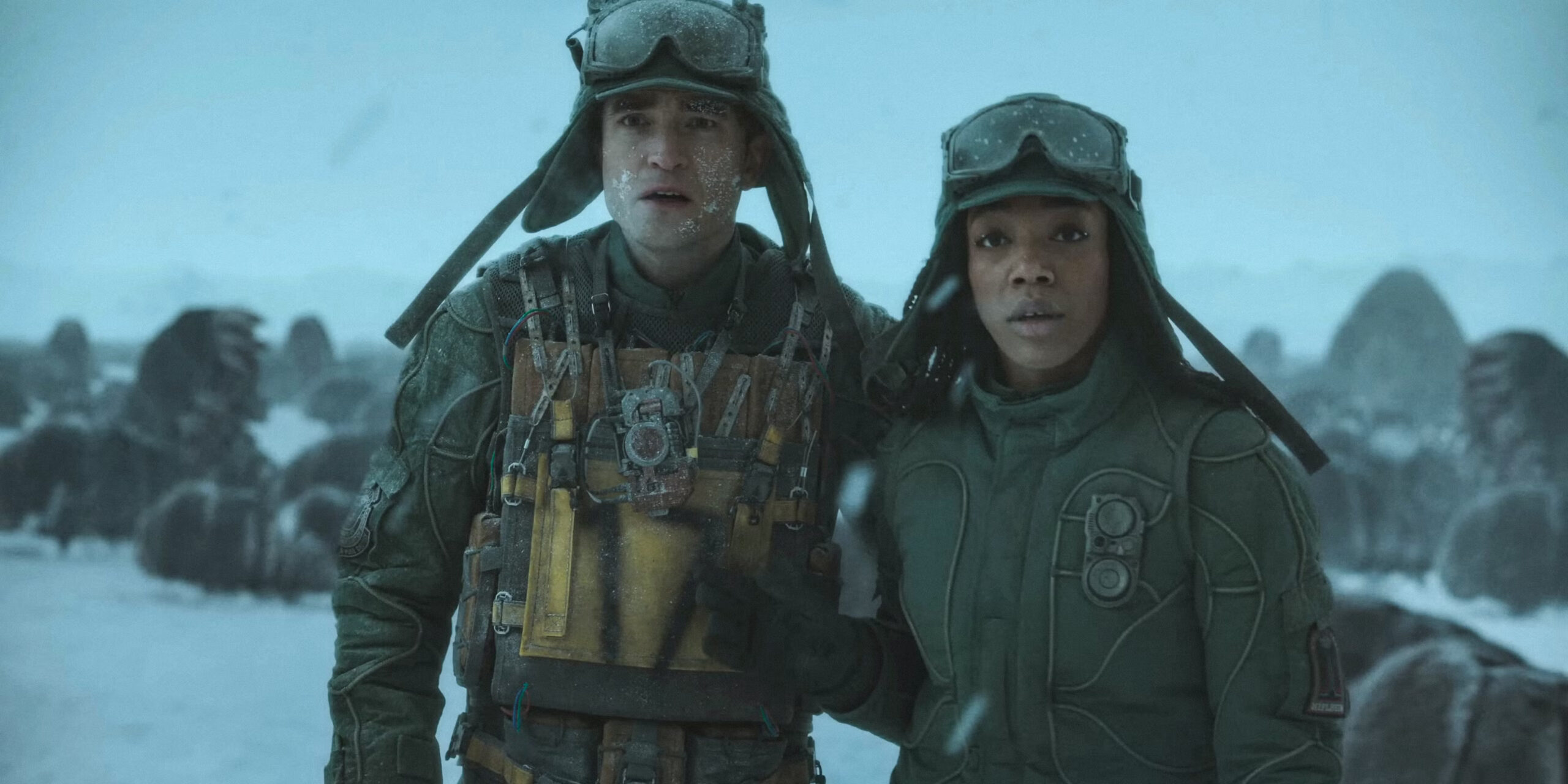 Robert Pattinson and Naomi Ackie in Bong Joon-ho's black comedy adventure fantasy science fiction film adaptation, Mickey 17