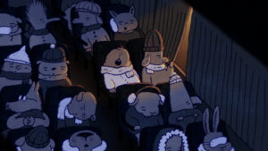 A Night at the Rest Area features several characters sitting on a bus late at night