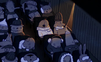 A Night at the Rest Area features several characters sitting on a bus late at night