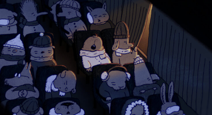 A Night at the Rest Area features several characters sitting on a bus late at night