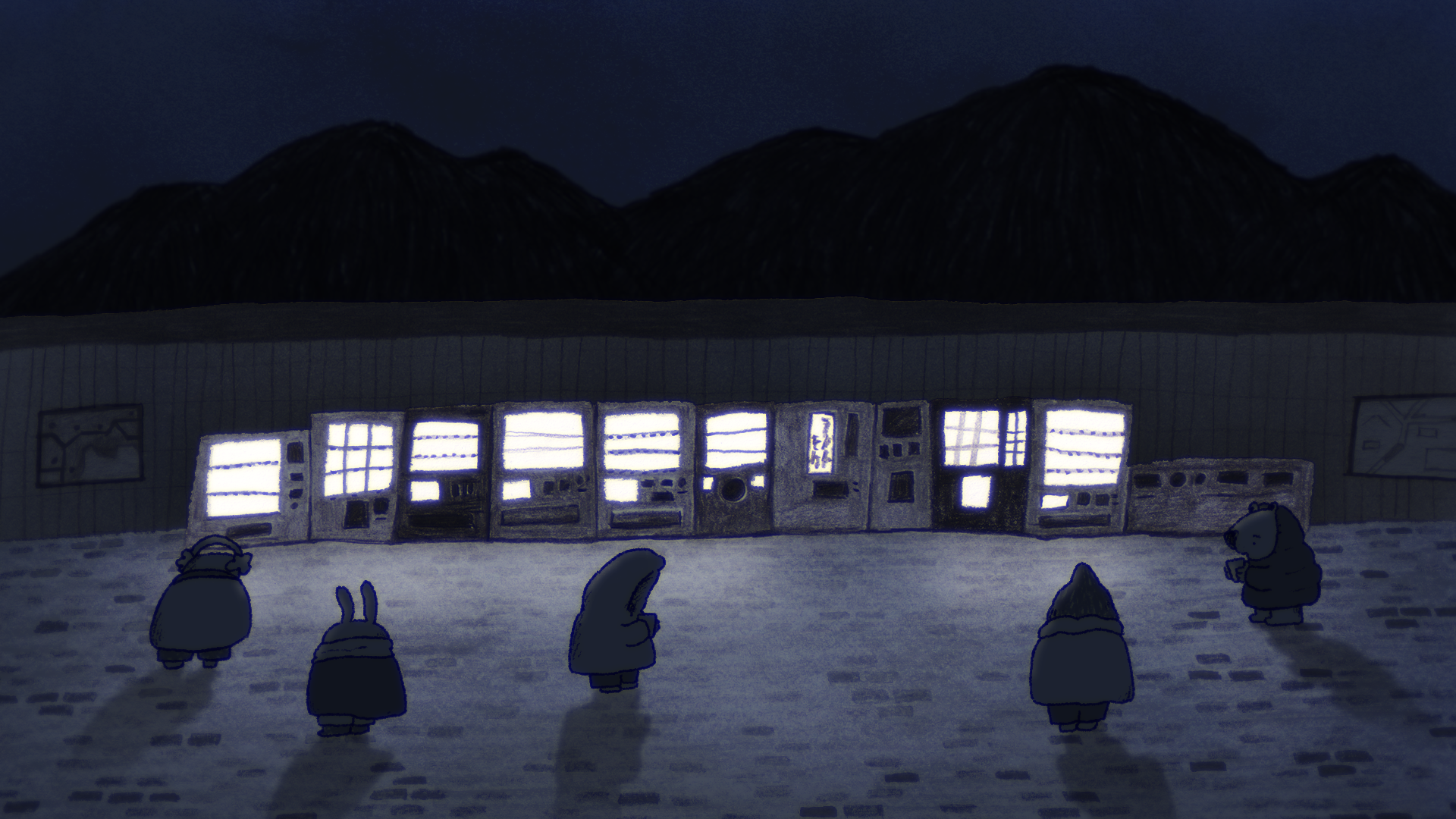 A still from Saki Muramoto's animated Tribeca short film, A Night at the Rest Area