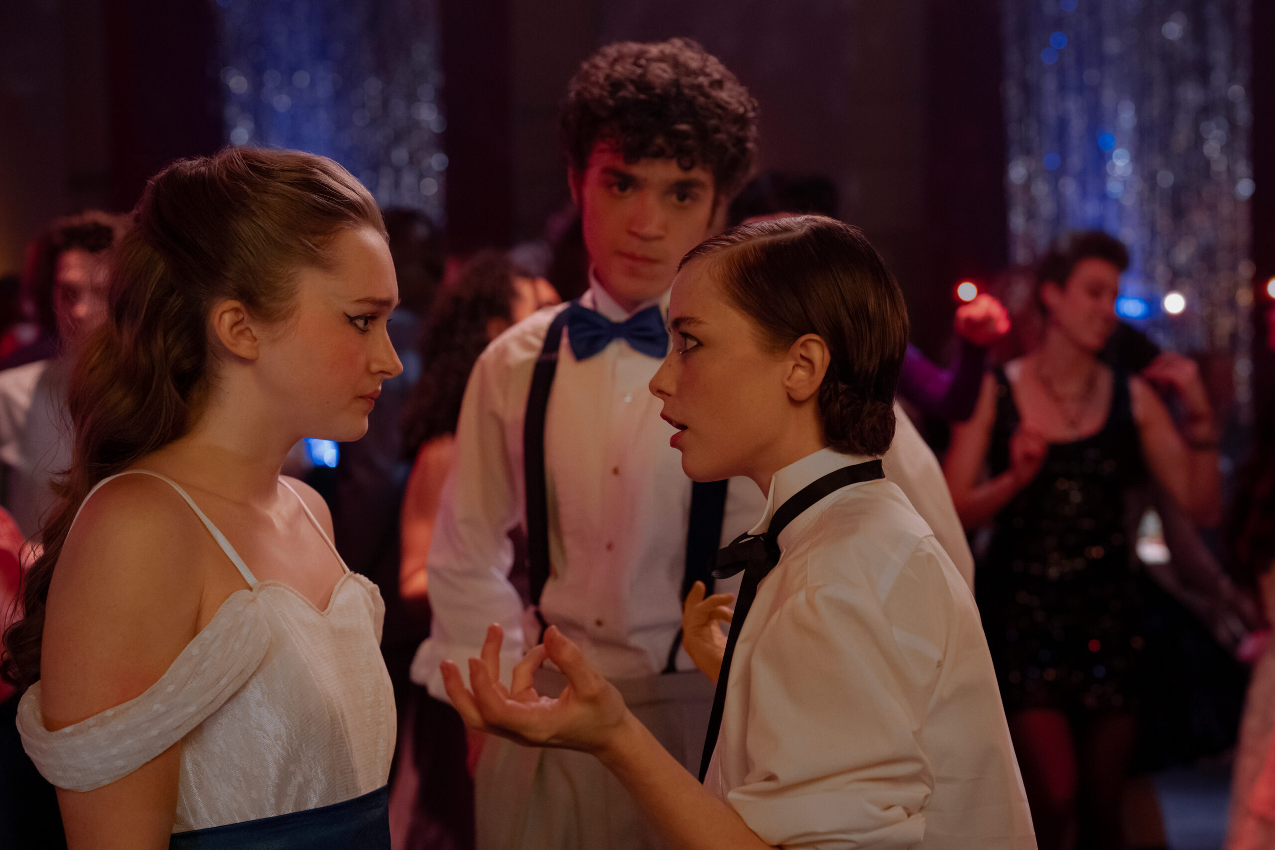India Fowler, David Iacono, and Suzanna Son in Matt Palmer and Donald McLeary's Netflix horror mystery thriller film, Fear Street Prom Queen