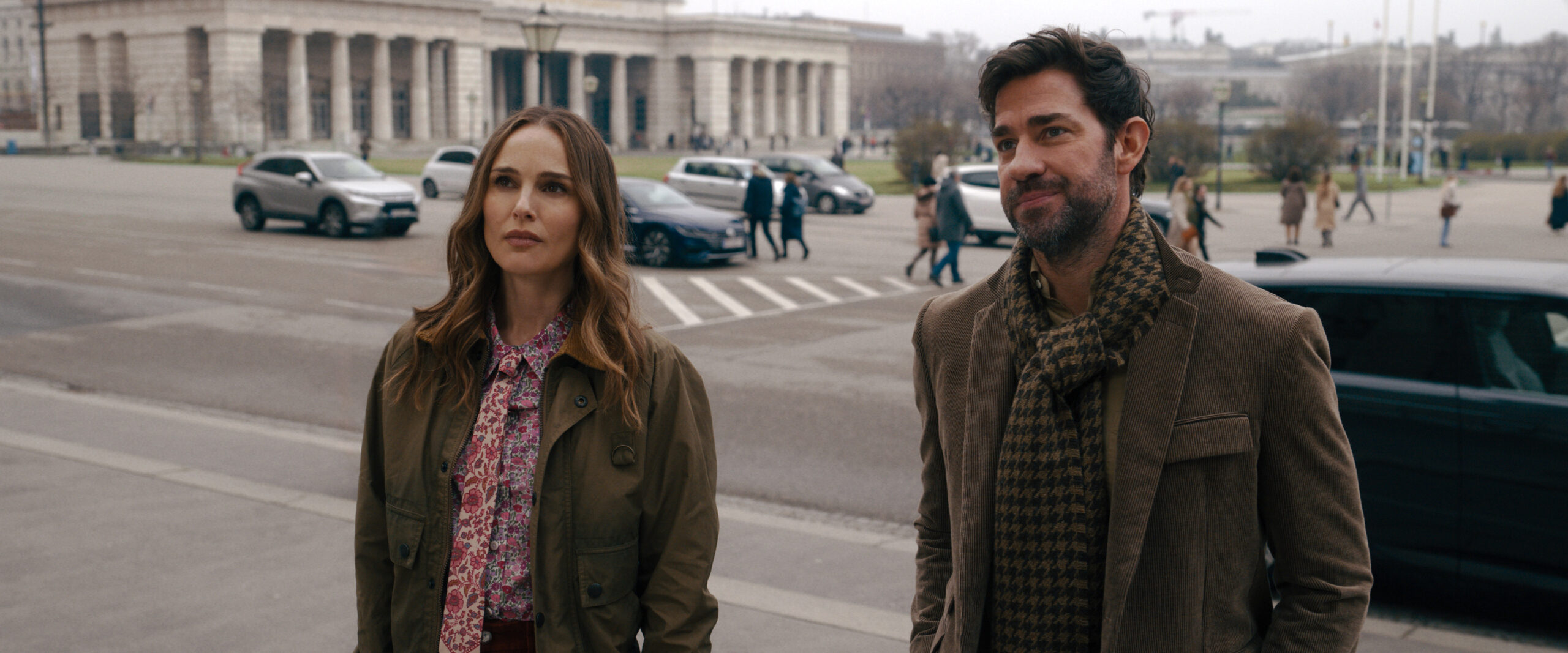 Natalie Portman and John Krasinski in Guy Ritchie and James Vanderbilt's Apple TV + action adventure fantasy mystery movie, Fountain of Youth