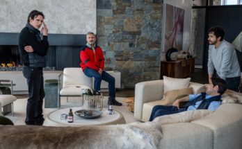 Cory Michael Smith, Steve Carell, Jason Schwartzman, Ramy Youssef in Jesse Armstrong's satirical comedy drama HBO film, Mountainhead