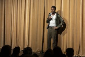 A still from Jerrod Carmichael's HBO stand up special, Don't Be Gay