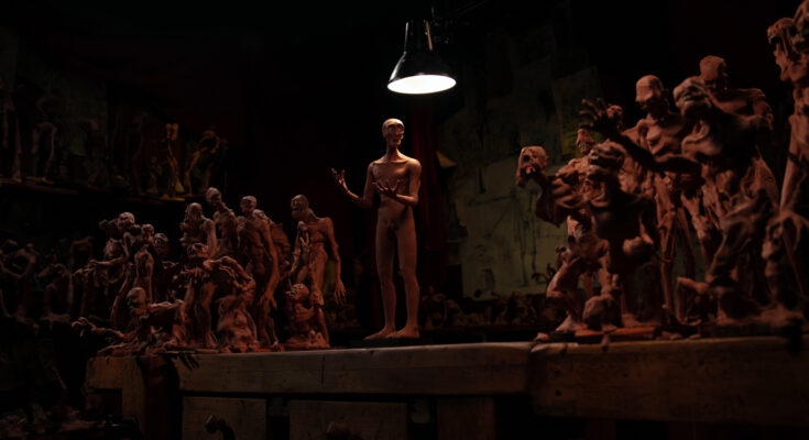 A still from Matteo Burani and Gianmarco Valentino's French Italian stop motion animated horror thriller Tribeca short film, Playing God