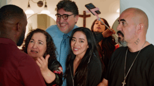 Lamorne Morris, Olga Merediz, Aimee Garcia, Noel G, Alfred Molina, and Yvette Monreal in Aimee Garcia and A.J. Mendez's coming of age romantic comedy Tribeca short film, Aimee Comes First