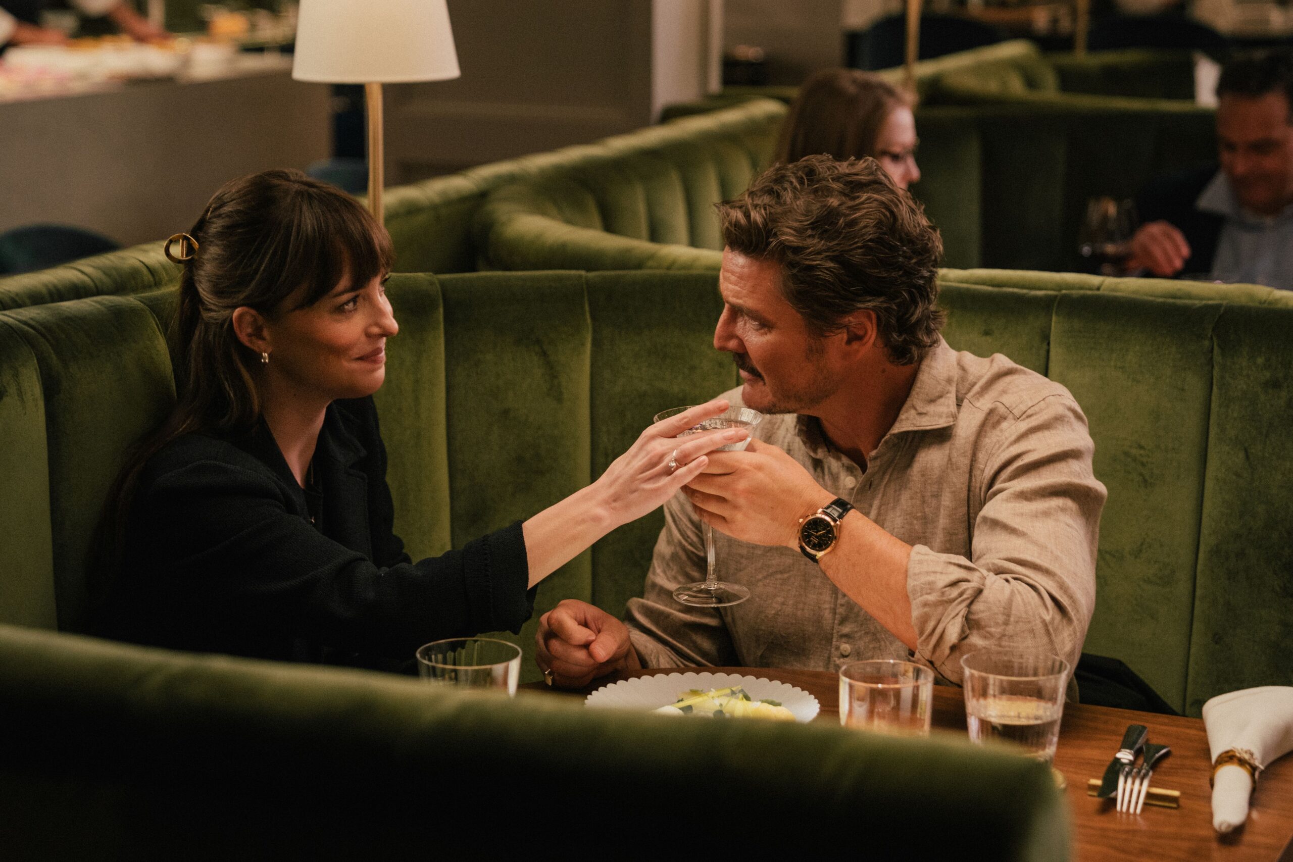 Dakota Johnson and Pedro Pascal in Celine Song's romantic comedy film, Materialists