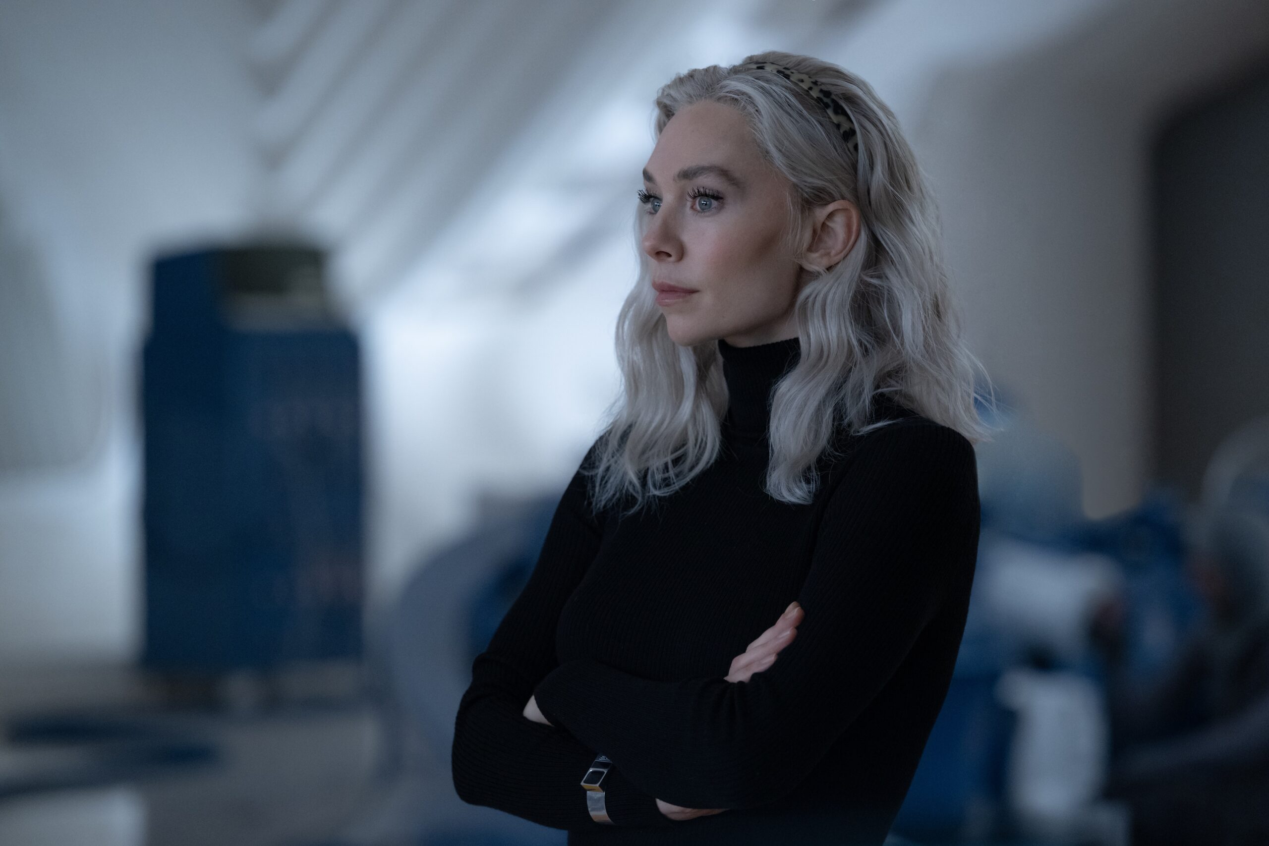 Vanessa Kirby as Susan Sue Storm Invisible Woman in Matt Shakman, Josh Friedman, Eric Pearson, Jeff Kaplan, Ian Springer, and Kat Wood's action adventure science fiction superhero Marvel Studios film, The Fantastic Four First Steps