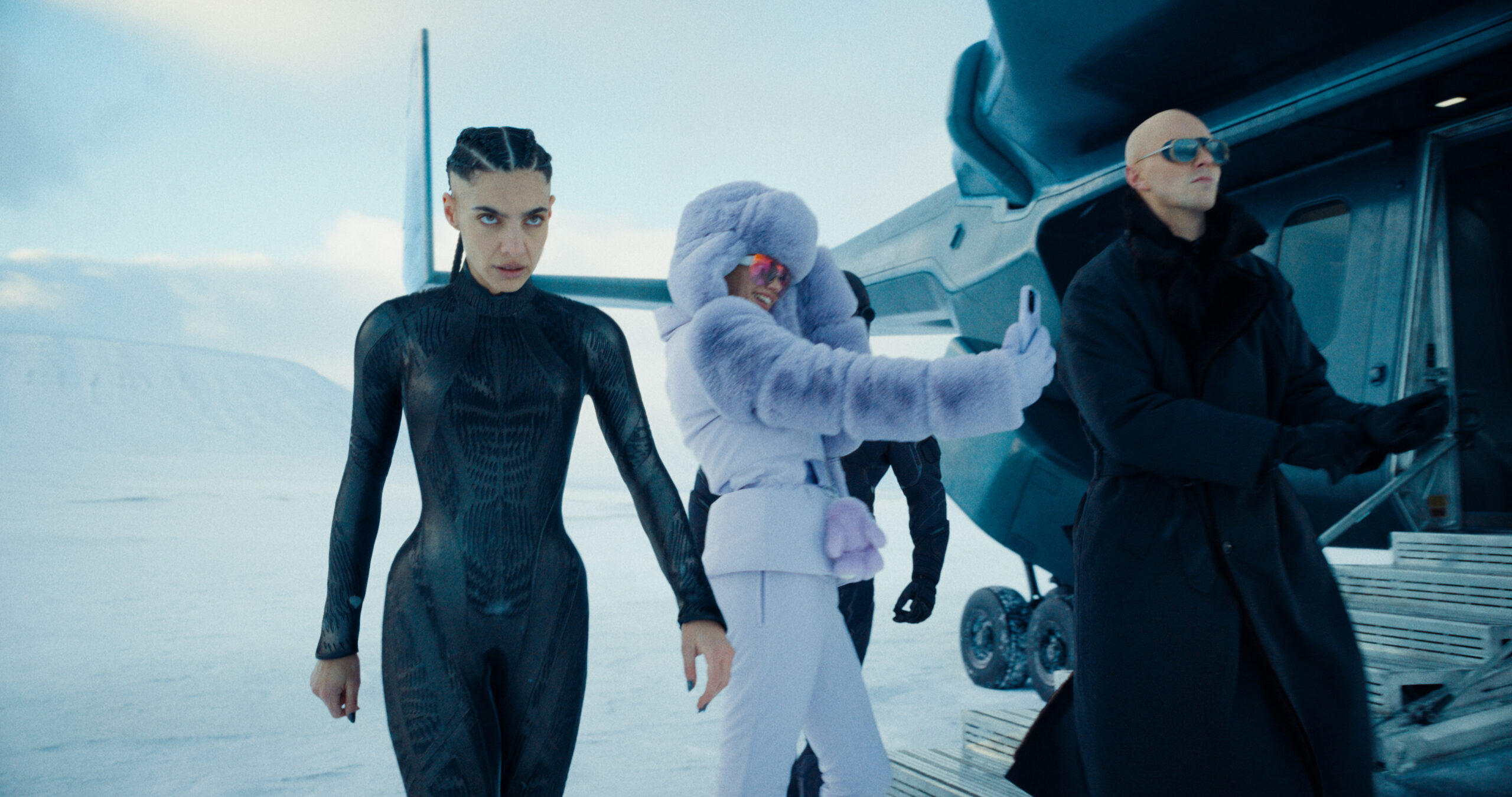 Maria Gabriela de Faria, Sara Sampaio, and Nicholas Hoult in James Gunn's action adventure science fiction film, Superman