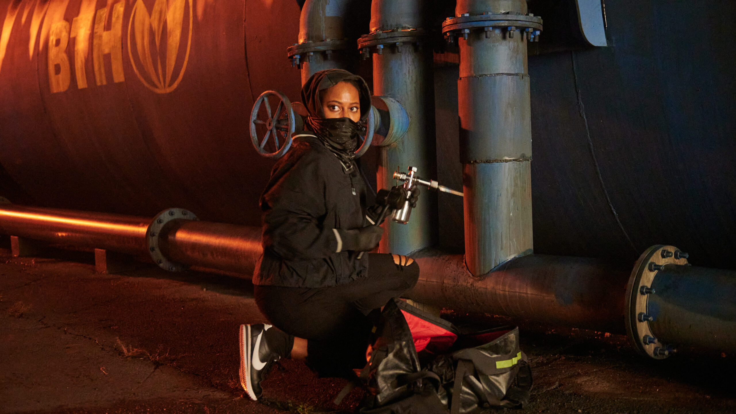 Taylour Paige as J.J. Doherty  in Macon Blair's action science fiction horror comedy film, The Toxic Avenger